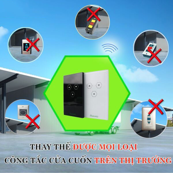 Bộ Công Tắc Điều Khiển Cửa Cuốn Qua Điện Thoại HUNONIC DOOR Thông Minh Wifi Từ Xa Bằng App Bản Full Viền Nhôm Khung Thép Điều Khiển Bluetooth kèm 2 remote cầm tay cao cấp