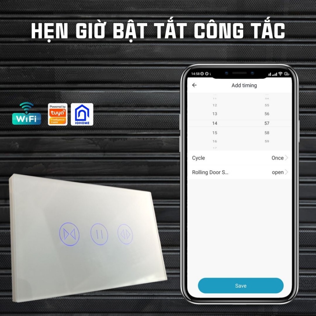 Bộ Công Tắc Điều Khiển Cửa Cuốn Qua Điện Thoại TUYA Wifi Từ Xa Bằng App Giọng nói Cài Đặt Hẹn Giờ Smart Life Cao Cấp