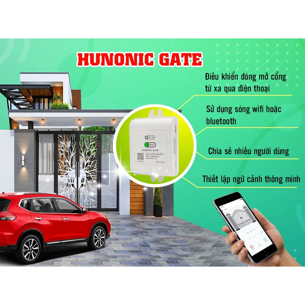 Bộ điều khiển cổng tự động HUNONIC GATE wifi bluetooth theo dõi đóng mở cổng cửa từ xa qua điện thoại