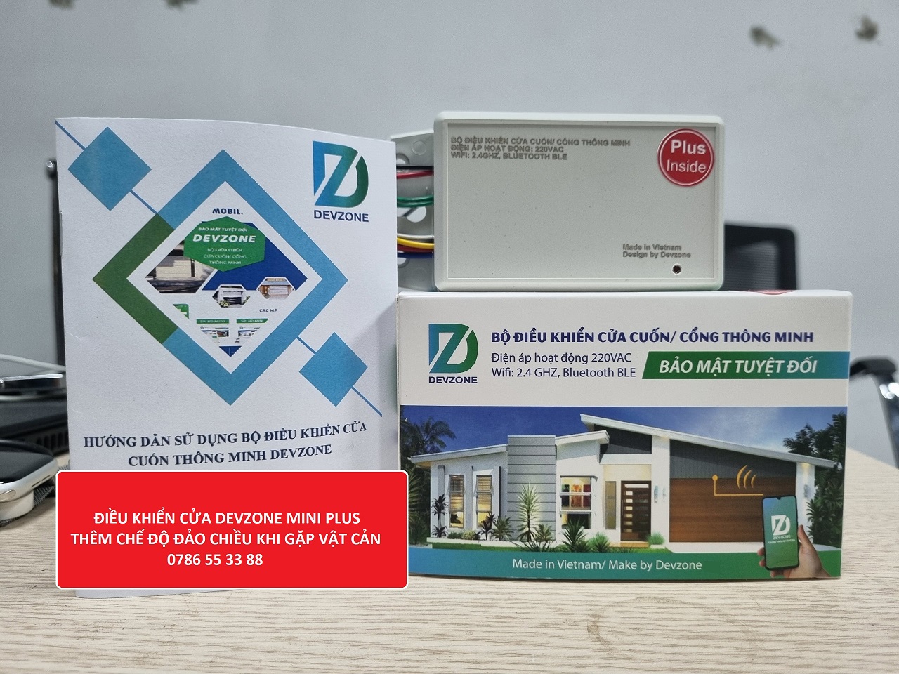 Bộ Điều Khiển Cửa Cuốn Qua Điện Thoại Từ Xa DEVZONE HD MINI Wifi Thông Minh Đóng Mở Cửa Bằng App Internet 3G 4G 5G Mẫu Mới 2023 Lắp Tương Thích Các Loại Cửa Hiện Đại Cao Cấp
