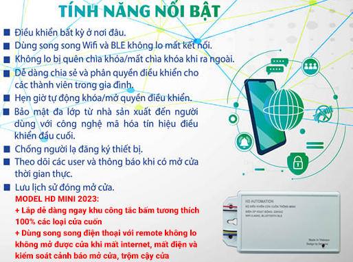 Bộ Điều Khiển Cửa Cuốn Qua Điện Thoại Từ Xa DEVZONE HD MINI Wifi Thông Minh Đóng Mở Cửa Bằng App Internet 3G 4G 5G Mẫu Mới 2023 Lắp Tương Thích Các Loại Cửa Hiện Đại Cao Cấp