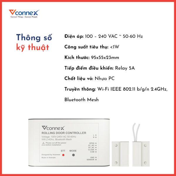 Bộ điều khiển đóng mở cửa cuốn bằng điện thoại thông minh VCONNEX wifi cảnh báo theo dõi cửa cổng từ xa cao cấp