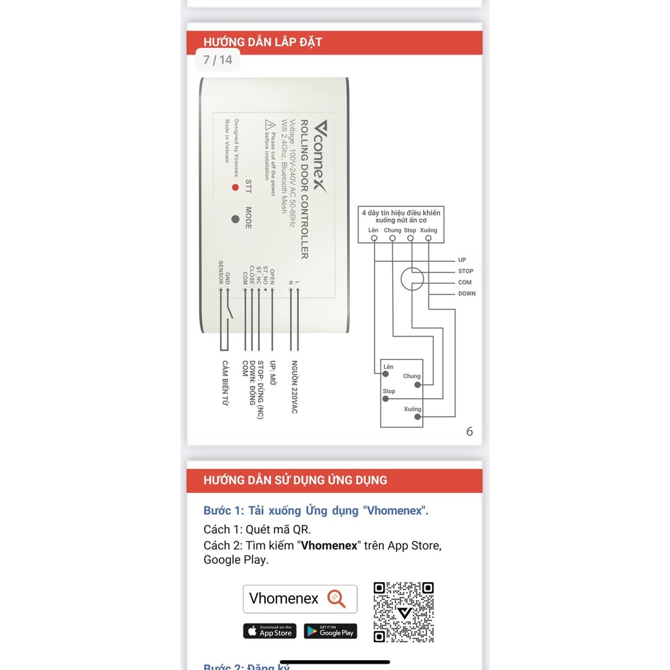 Bộ điều khiển đóng mở cửa cuốn bằng điện thoại thông minh VCONNEX wifi cảnh báo theo dõi cửa cổng từ xa cao cấp