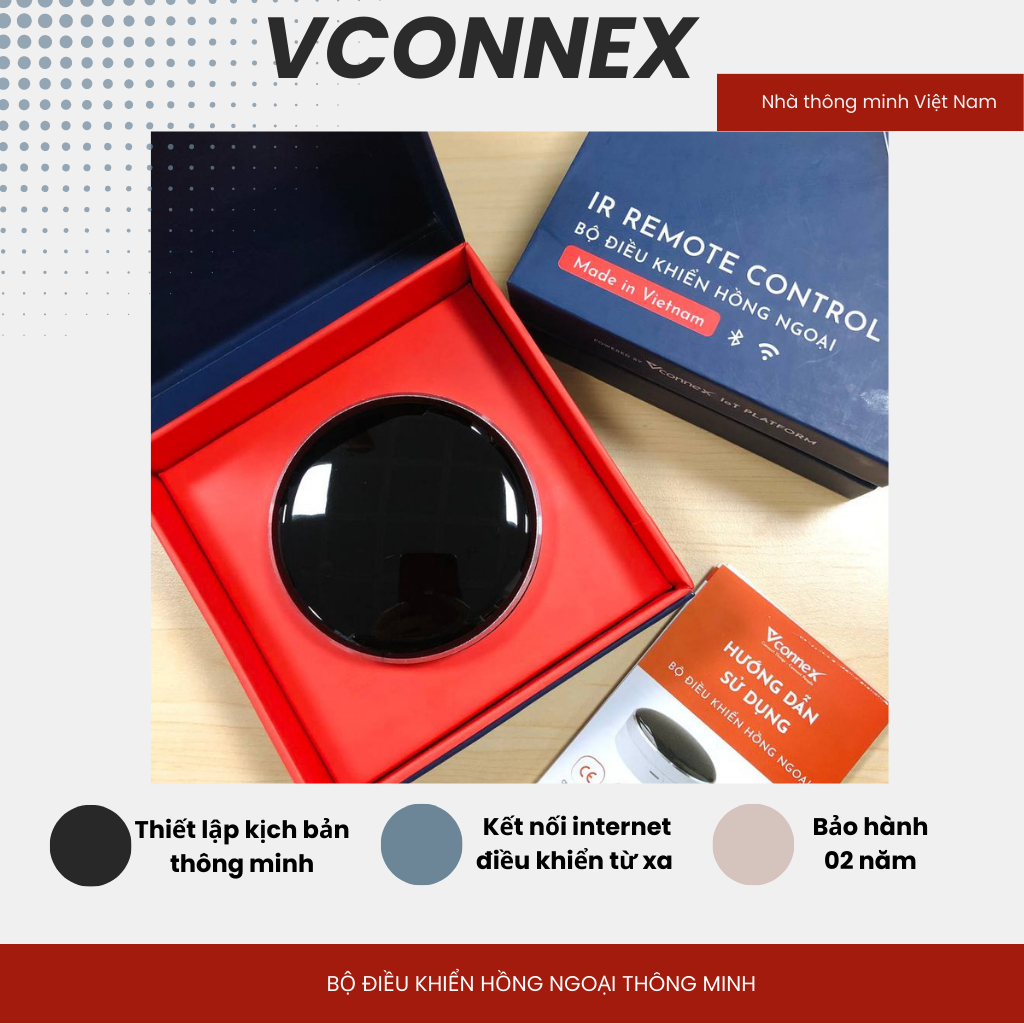 Bộ điều khiển hồng ngoại thông minh wifi VCONNEX bật tắt điều hòa tivi quạt thiết bị từ xa qua điện thoại