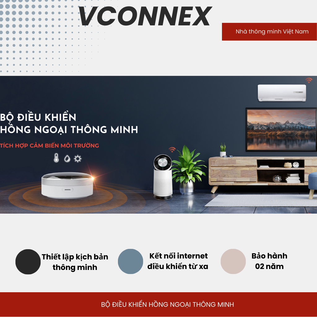 Bộ điều khiển hồng ngoại thông minh wifi VCONNEX bật tắt điều hòa tivi quạt thiết bị từ xa qua điện thoại