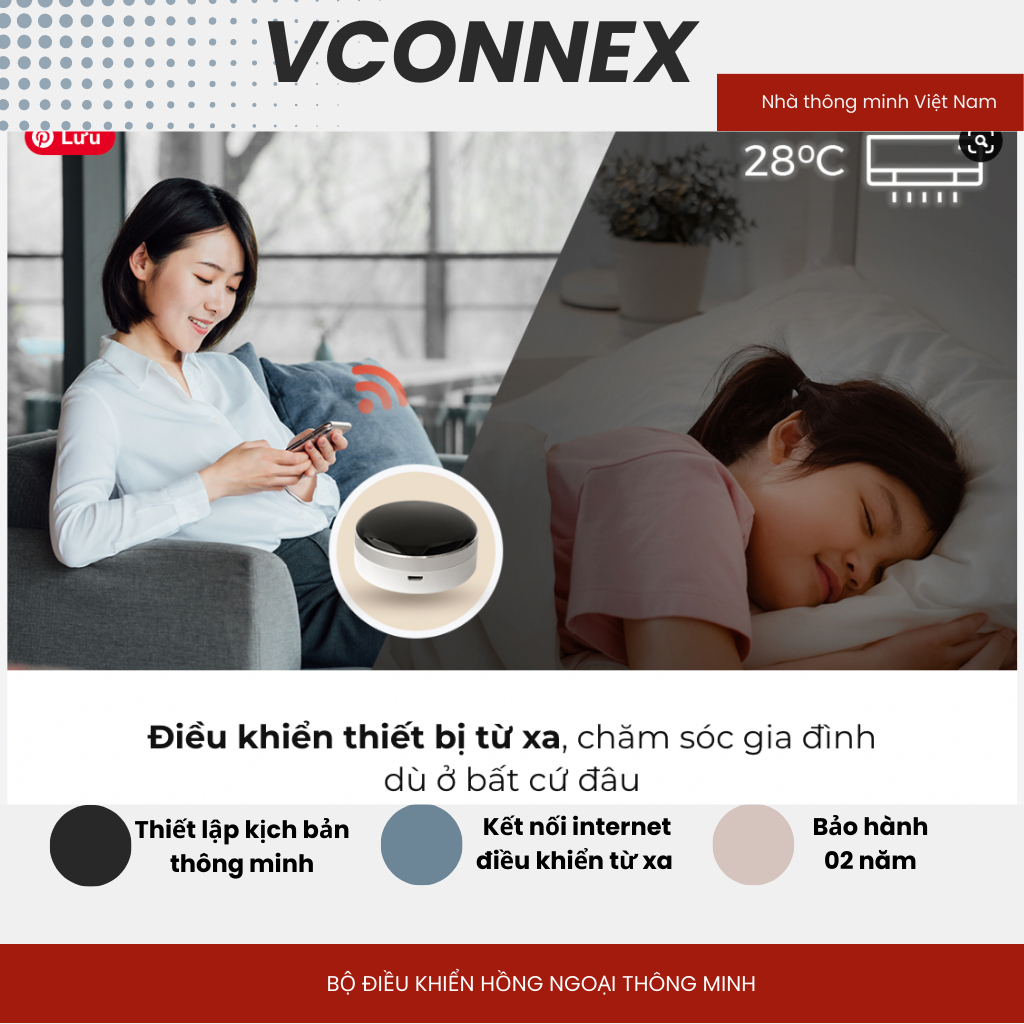 Bộ điều khiển hồng ngoại thông minh wifi VCONNEX bật tắt điều hòa tivi quạt thiết bị từ xa qua điện thoại