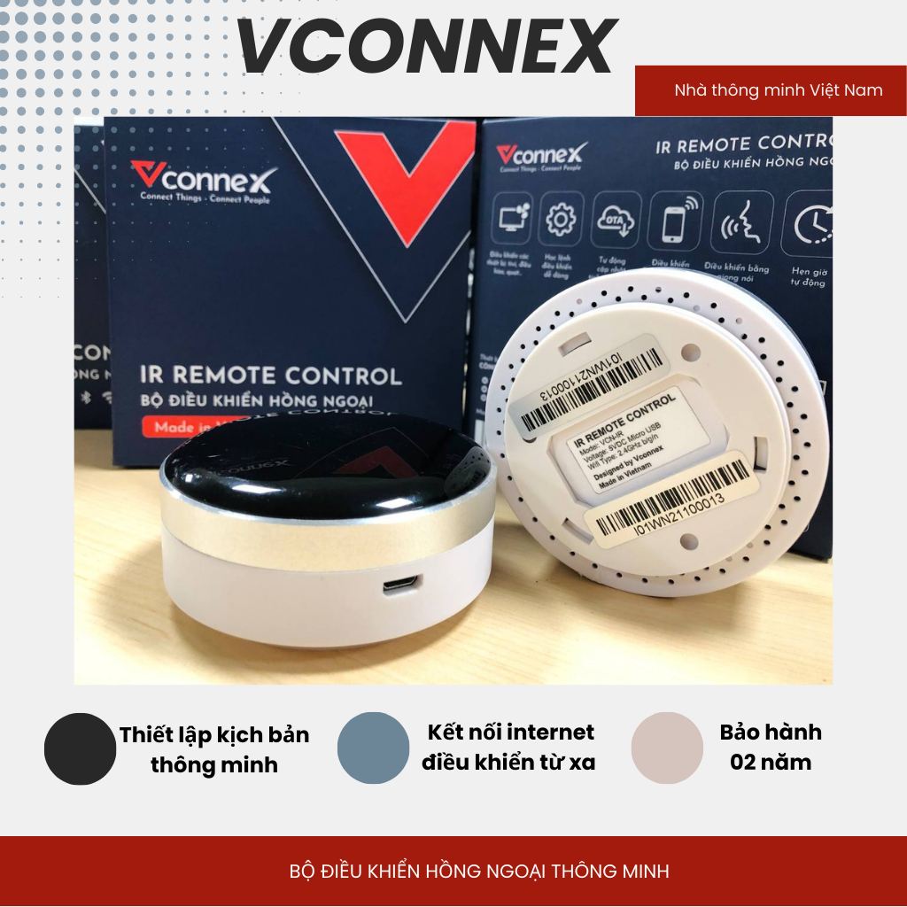 Bộ điều khiển hồng ngoại thông minh wifi VCONNEX bật tắt điều hòa tivi quạt thiết bị từ xa qua điện thoại