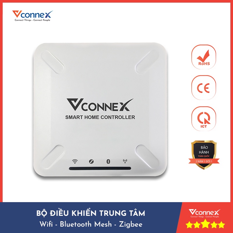 Bộ điều khiển trung tâm Vconnex WiFi Bluetooth Mesh Zigbee RF bật tắt thiết bị nhà thông minh từ xa qua điện thoại