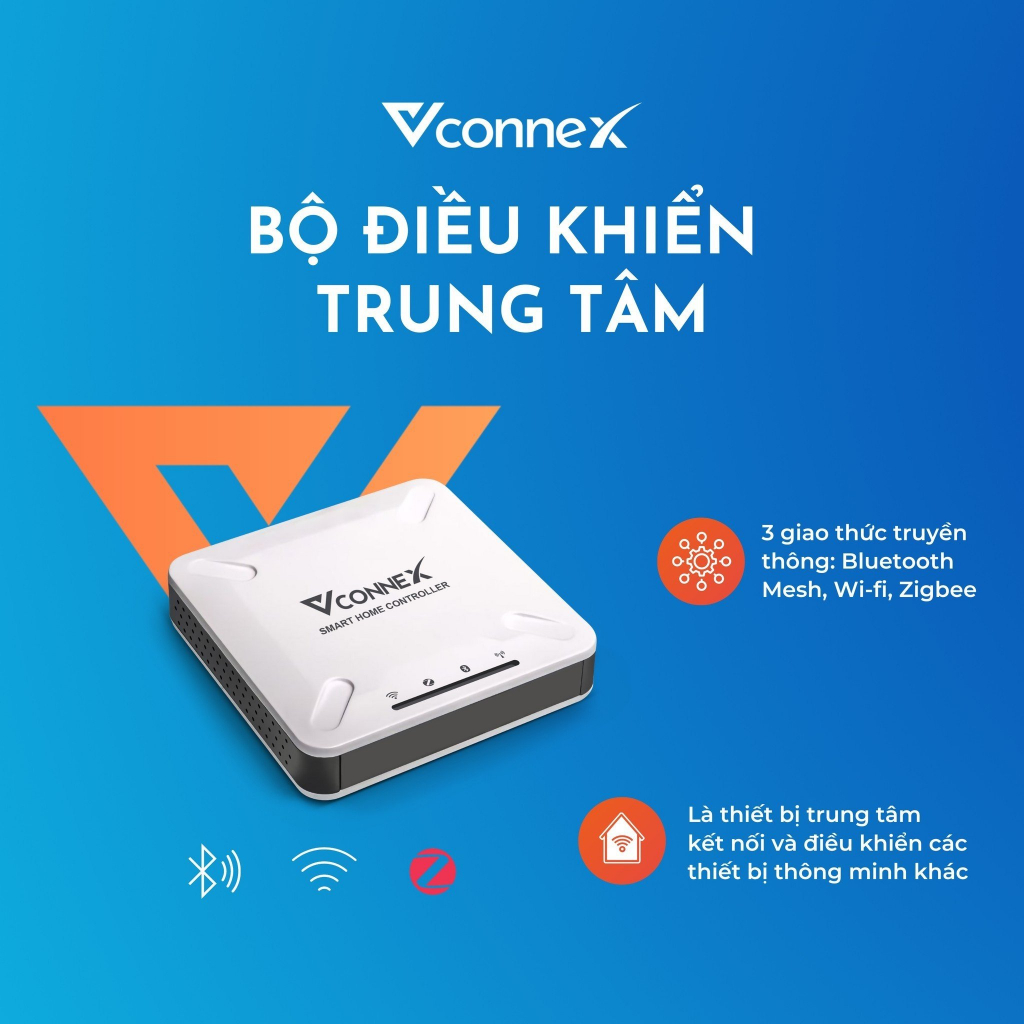 Bộ điều khiển trung tâm Vconnex WiFi Bluetooth Mesh Zigbee RF bật tắt thiết bị nhà thông minh từ xa qua điện thoại