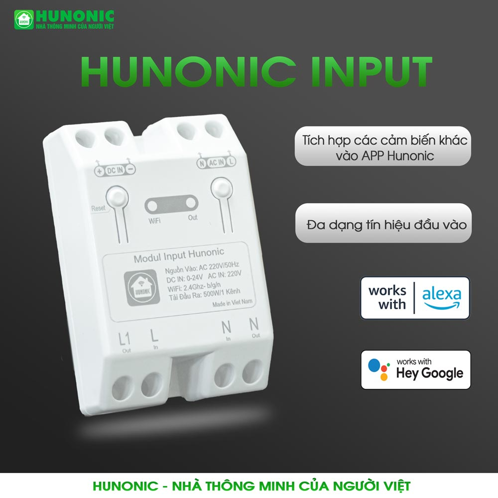 Bộ kết nối cảm biến Module Input HUNONIC điều khiển cảnh báo bật tắt thiết bị theo ngữ cảnh thông minh từ xa qua điện thoại