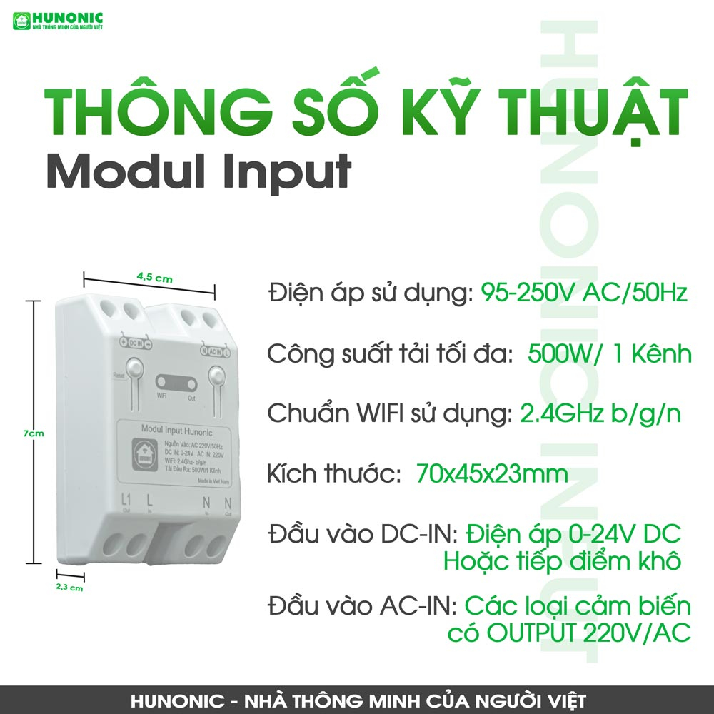 Bộ kết nối cảm biến Module Input HUNONIC điều khiển cảnh báo bật tắt thiết bị theo ngữ cảnh thông minh từ xa qua điện thoại