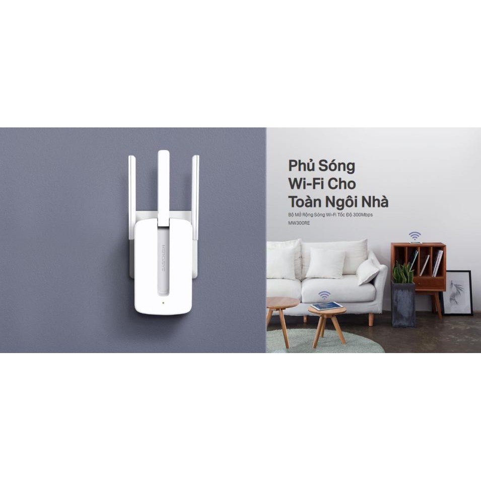 Bộ kích sóng Wifi MERCUSYS MW 300 RE 3 râu siêu khỏe cắm trực tiếp ổ điện tăng cường mở rộng vùng tín hiệu yếu