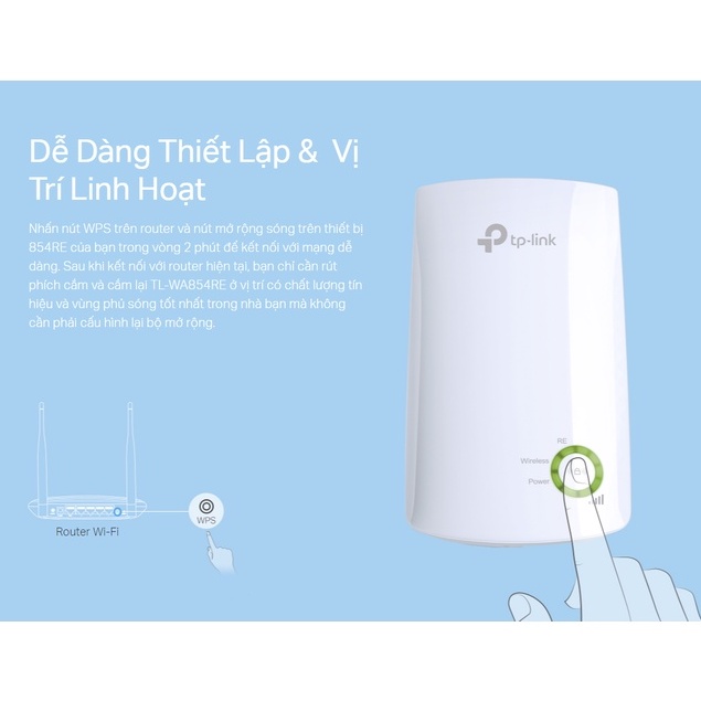 Bộ kích sóng Wifi TP-LINK TL WA 854 RE cắm trực tiếp ổ điện tăng cường mở rộng xuyên tường vùng tín hiệu wifi yếu