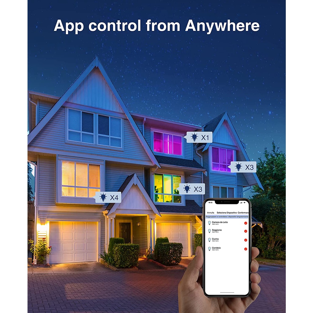 Bóng Đèn Thông Minh Wifi TUYA 9W Nhiều Màu Ấm Lạnh Đa Sắc Nháy Theo Nhịp Nhạc Điều Khiển Bật Tắt Từ Xa Qua Điện Thoại