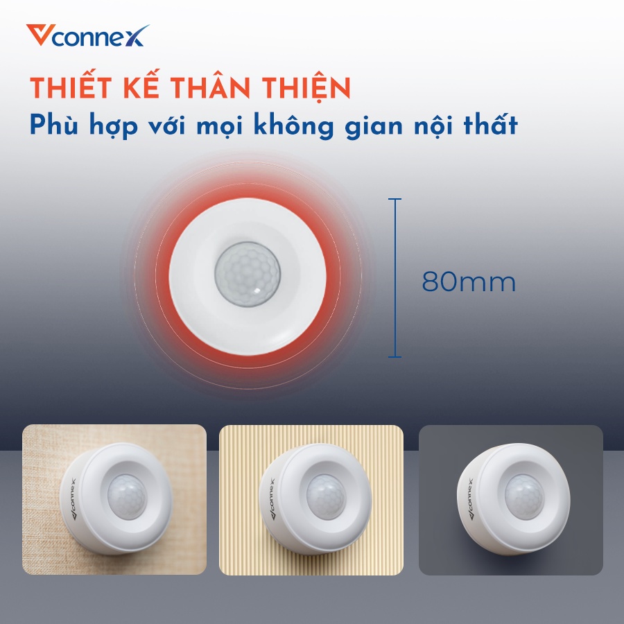 Cảm Biến Chuyển Động Thông Minh PIR VCONNEX Bluetooth Zigbee phát hiện trộm đột nhập cảnh báo xâm nhập ra vào từ xa qua điện thoại