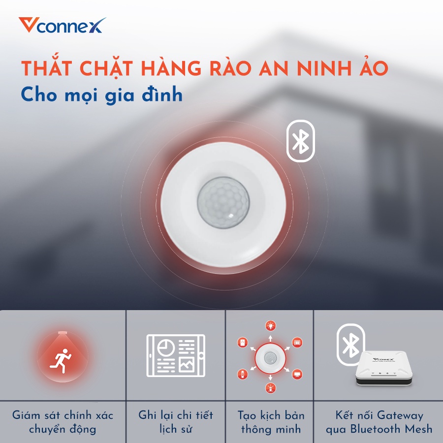 Cảm Biến Chuyển Động Thông Minh PIR VCONNEX Bluetooth Zigbee phát hiện trộm đột nhập cảnh báo xâm nhập ra vào từ xa qua điện thoại