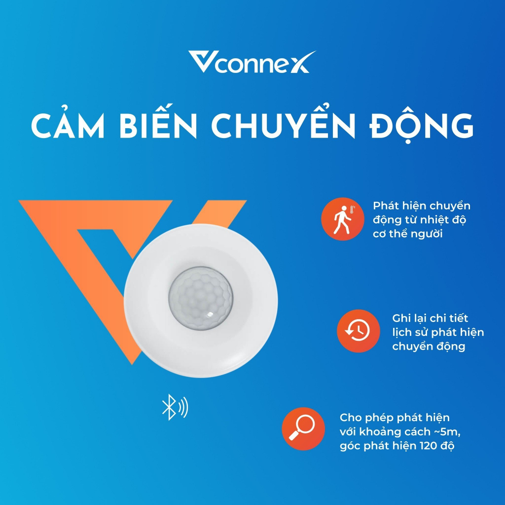 Cảm Biến Chuyển Động Thông Minh PIR VCONNEX Bluetooth Zigbee phát hiện trộm đột nhập cảnh báo xâm nhập ra vào từ xa qua điện thoại