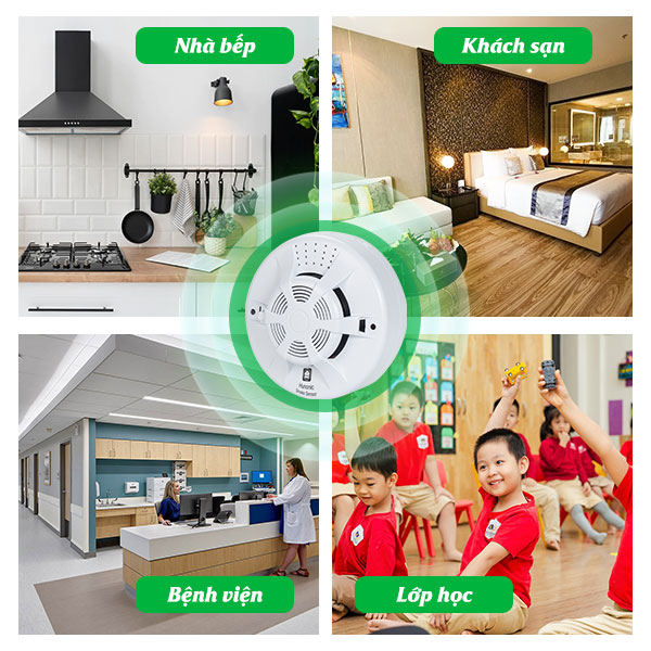 Cảm biến khói HUNONIC phòng cháy cảnh báo cháy bluetooth mesh zigbee phát hiện cháy nổ từ xa qua điện thoại