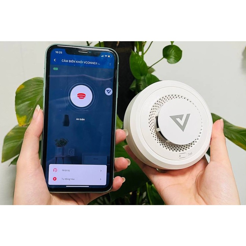 Cảm biến khói VCONNEX phòng cháy cảnh báo cháy liên gia thông minh NB ioT wifi phát hiện cháy nổ từ xa qua điện thoại