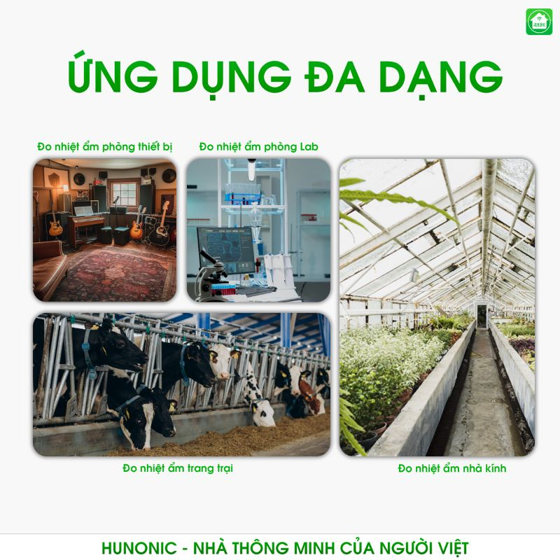 Cảm biến nhiệt ẩm kế thông minh HUNONIC kiểm soát cảnh báo môi trường qua điện thoại để tự động điều khiển bật tắt thiết bị từ xa