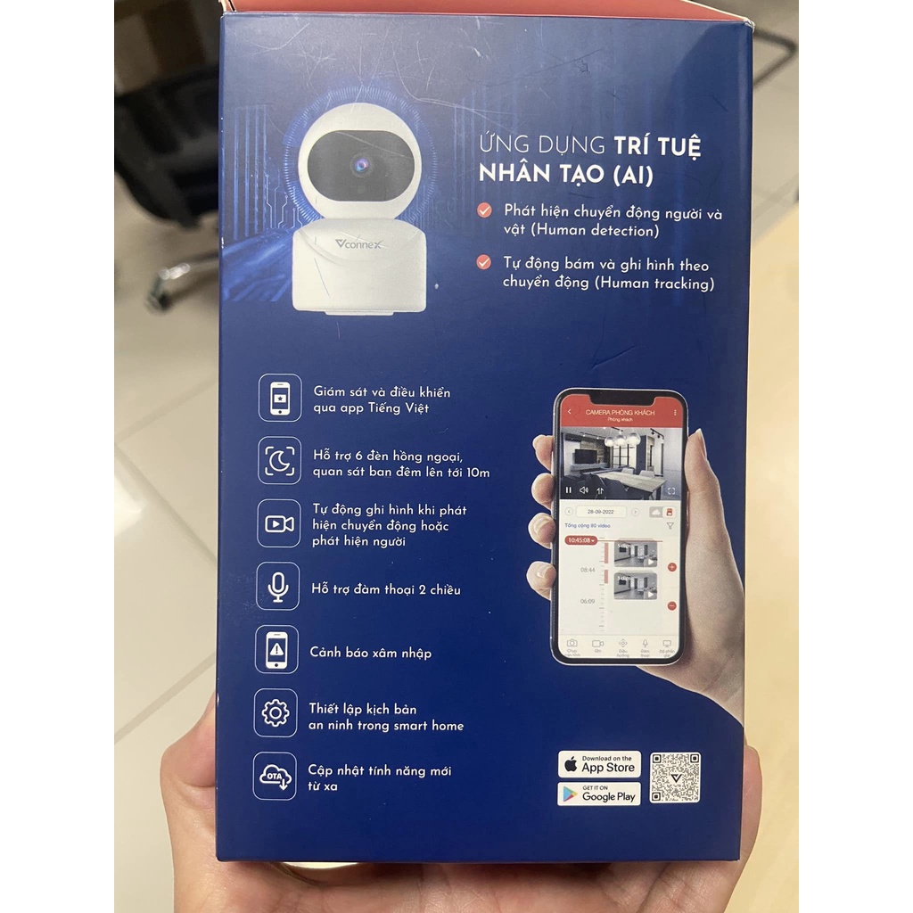 Camera thông minh VCONNEX AI wifi phát hiện chuyển động đàm thoại 2 chiều giám sát theo dõi điều khiển thiết bị smart home cao cấp