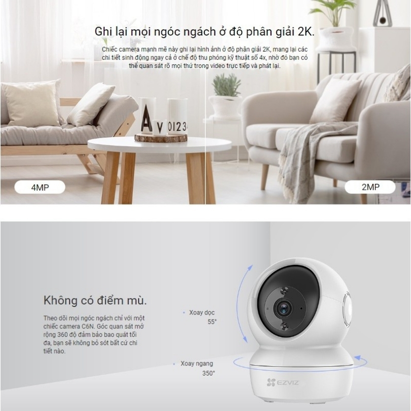 Camera wifi EZVIZ DEVZONE H6C PRO lắp trong nhà giám sát cửa cổng đàm thoại ghi hình màu ban đêm chính hãng