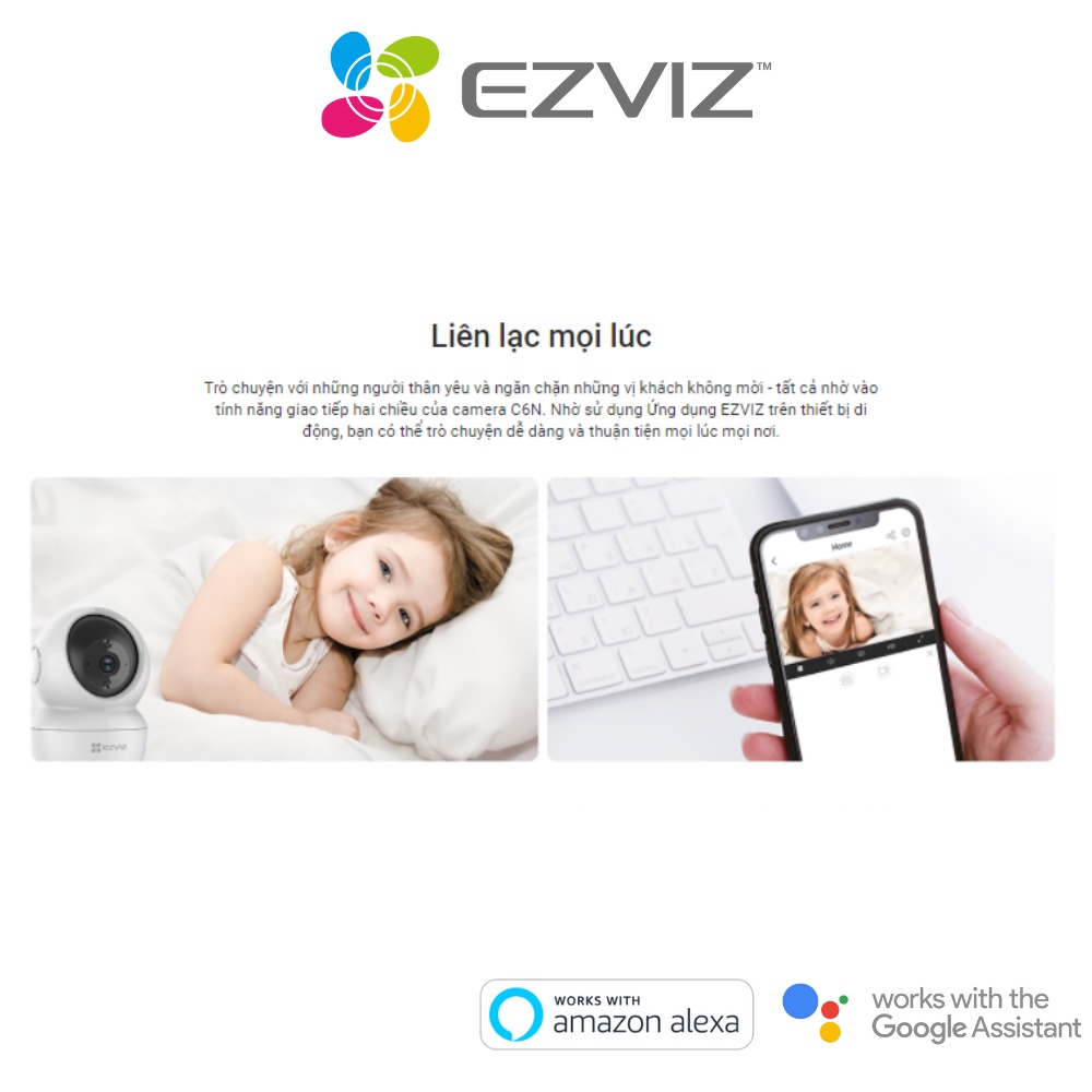Camera wifi thông minh EZVIZ trong nhà giám sát 360 độ 1080p kết nối app DEVZONE điều khiển smart home từ xa qua điện thoại