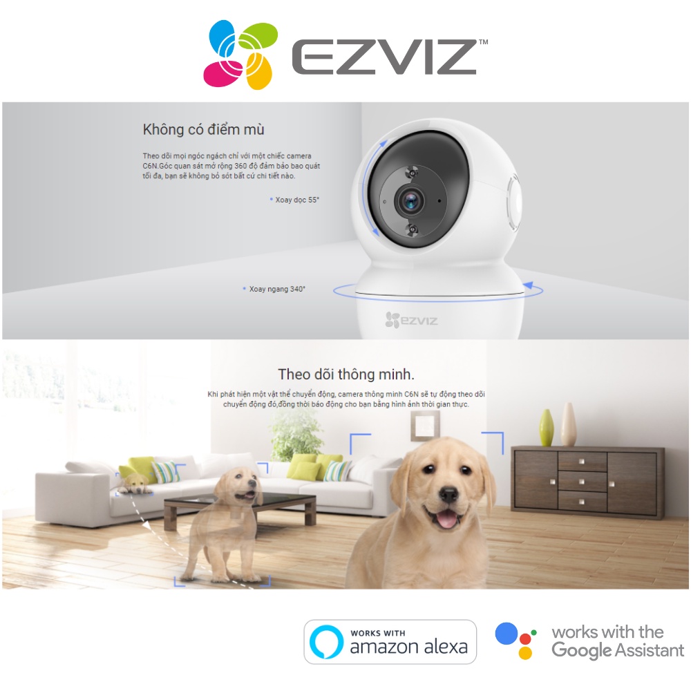 Camera wifi thông minh EZVIZ trong nhà giám sát 360 độ 1080p kết nối app DEVZONE điều khiển smart home từ xa qua điện thoại