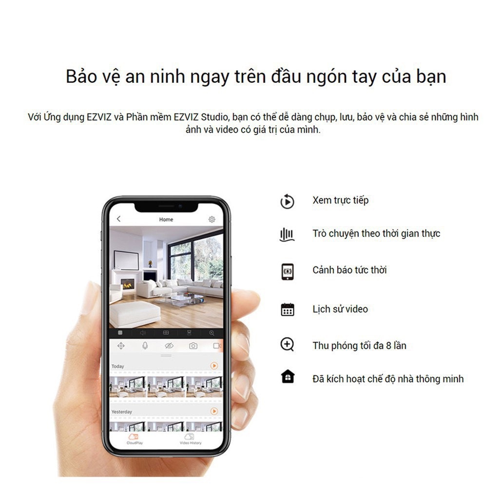 Camera wifi thông minh EZVIZ trong nhà giám sát 360 độ 1080p kết nối app DEVZONE điều khiển smart home từ xa qua điện thoại