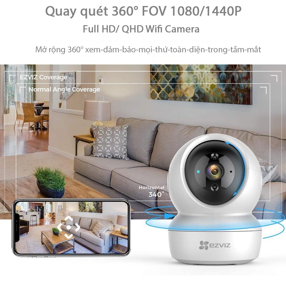 Camera wifi thông minh EZVIZ trong nhà giám sát 360 độ 1080p kết nối app DEVZONE điều khiển smart home từ xa qua điện thoại