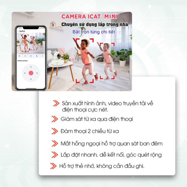 Camera wifi thông minh ICat mini indoor outdoor AI app HUNONIC siêu nét theo dõi điều khiển nhà thông minh từ xa qua điện thoại