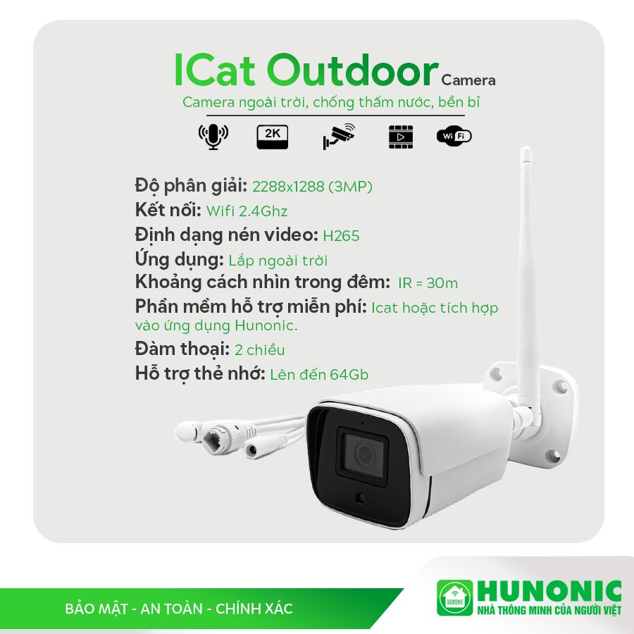 Camera wifi thông minh ICat mini indoor outdoor AI app HUNONIC siêu nét theo dõi điều khiển nhà thông minh từ xa qua điện thoại