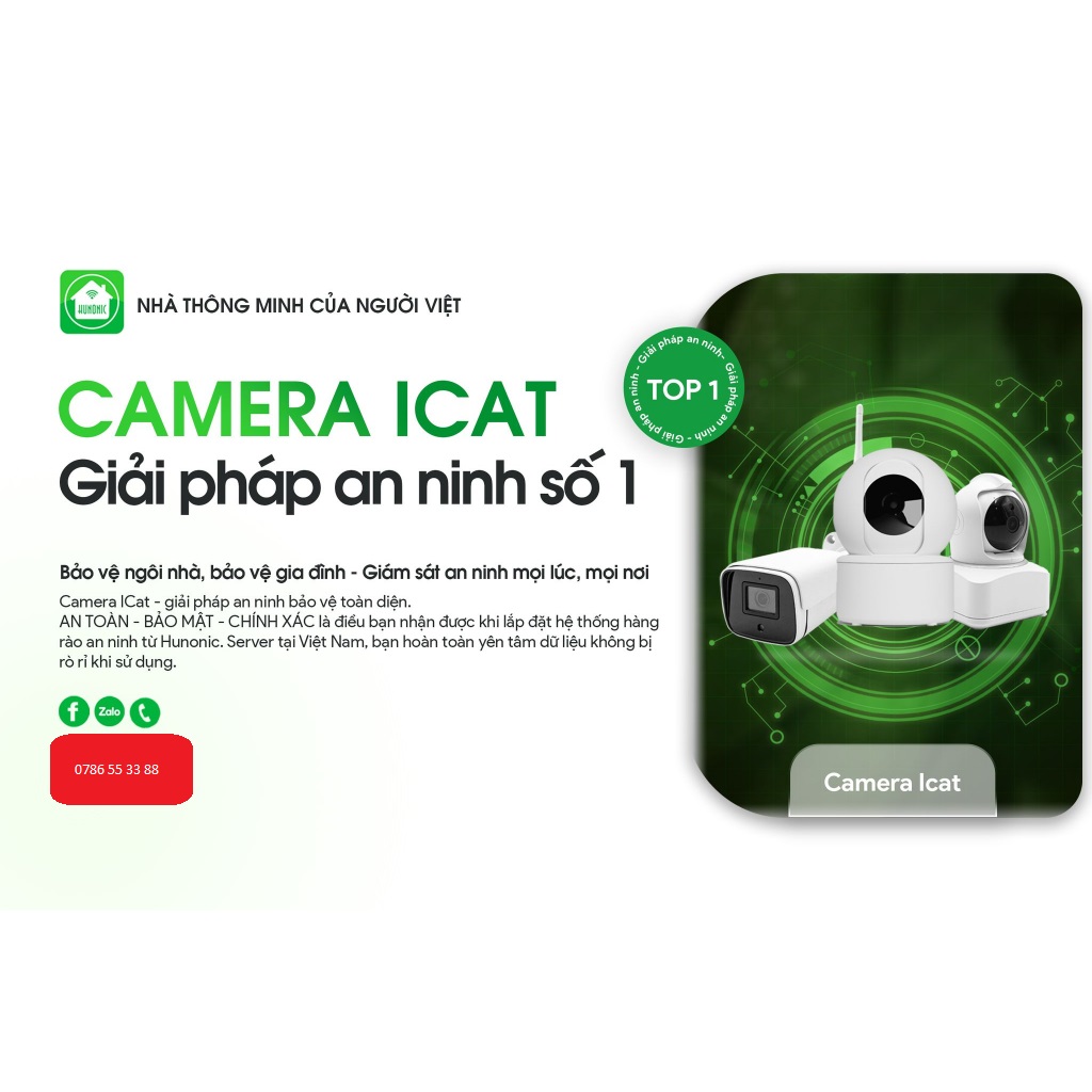 Camera wifi thông minh ICat mini indoor outdoor AI app HUNONIC siêu nét theo dõi điều khiển nhà thông minh từ xa qua điện thoại
