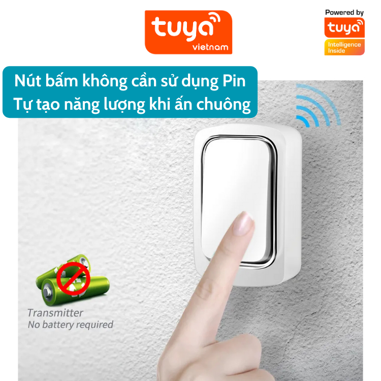 Chuông Cửa Không Dây Thông Minh TUYA Wifi Không Cần Dùng Pin Điều Khiển Cảnh Báo Từ Xa Qua Điện Thoại