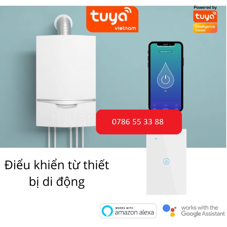 Công Tắc Bình Nóng Lạnh Cảm Ứng Thông Minh TUYA Wifi 4400W 20A Theo Dõi Bật Tắt Hẹn Giờ Điều Khiển Từ Xa Qua Điện Thoại