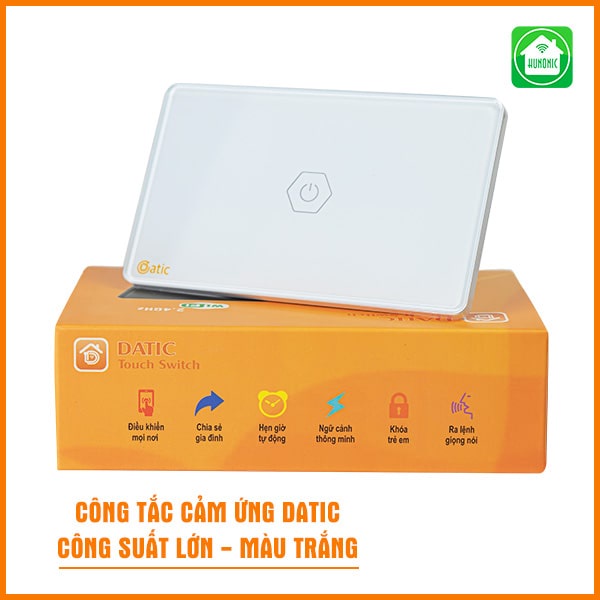 Công tắc cảm ứng thông minh Wifi HUNONIC Datic nút điều khiển bật tắt thiết bị điện bình nóng lạnh đóng mở cửa cuốn cổng tự động từ xa qua điện thoại