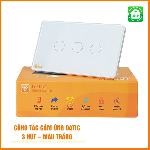 Công tắc cảm ứng thông minh Wifi HUNONIC Datic nút điều khiển bật tắt thiết bị điện bình nóng lạnh đóng mở cửa cuốn cổng tự động từ xa qua điện thoại