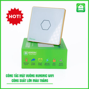 Công tắc cảm ứng thông minh Wifi HUNONIC mặt vuông nút điều khiển bật tắt thiết bị điện bình nóng lạnh công suất cao từ xa qua điện thoại