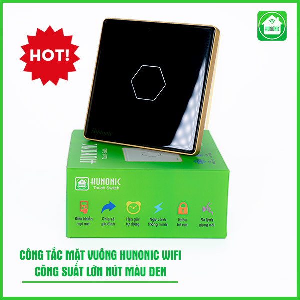Công tắc cảm ứng thông minh wifi HUNONIC viền nhôm sang trọng điều khiển bật tắt thiết bị từ xa qua điện thoại cao cấp