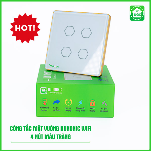 Công tắc cảm ứng thông minh wifi HUNONIC viền nhôm sang trọng điều khiển bật tắt thiết bị từ xa qua điện thoại cao cấp