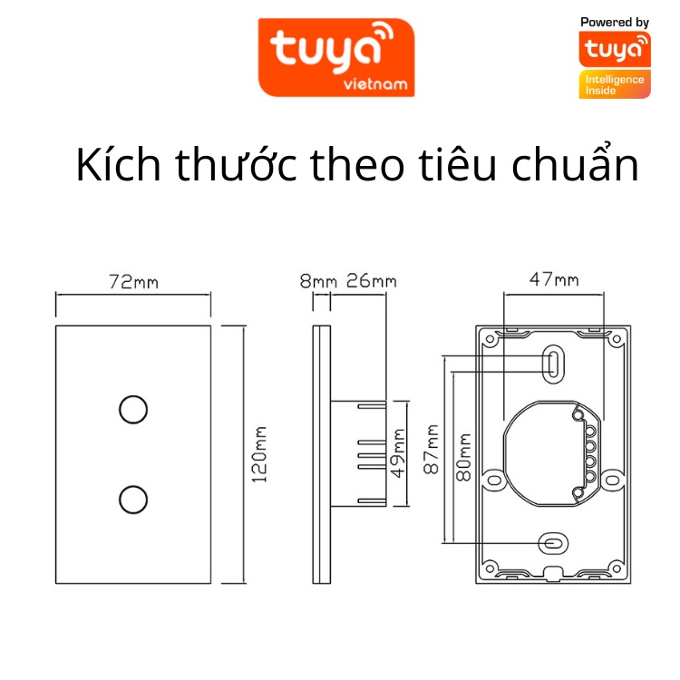 Công Tắc Cảm Ứng Thông Minh Wifi TUYA Hình Chữ Nhật 1-2-3-4 Nút Theo Dõi Điều Khiển Bật Tắt Thiết Bị Từ Xa Qua Điện Thoại