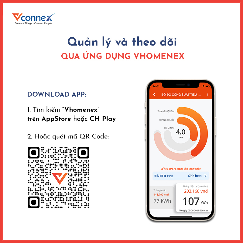 Công tắc cảm ứng thông minh wifi VCONNEX công suất cao 800 2500 W điều khiển bật tắt thiết bị từ xa qua điện thoại