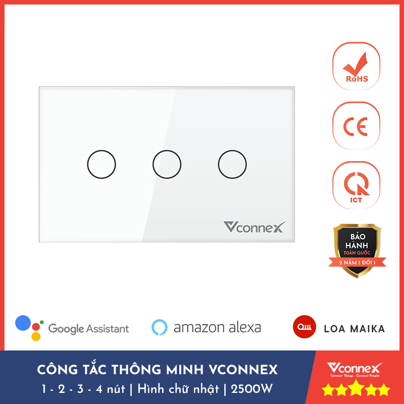 Công tắc cảm ứng thông minh wifi VCONNEX công suất cao 800 2500 W điều khiển bật tắt thiết bị từ xa qua điện thoại