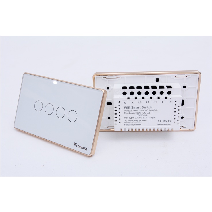 Công tắc cảm ứng thông minh wifi VCONNEX công suất cao 800 2500 W điều khiển bật tắt thiết bị từ xa qua điện thoại