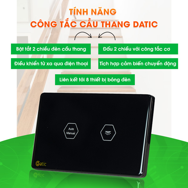 Công tắc cầu thang thông minh wifi HUNONIC DATIC bật tắt đèn liên kết cảm biến chuyển động công tắc cơ điều khiển từ xa qua điện thoại