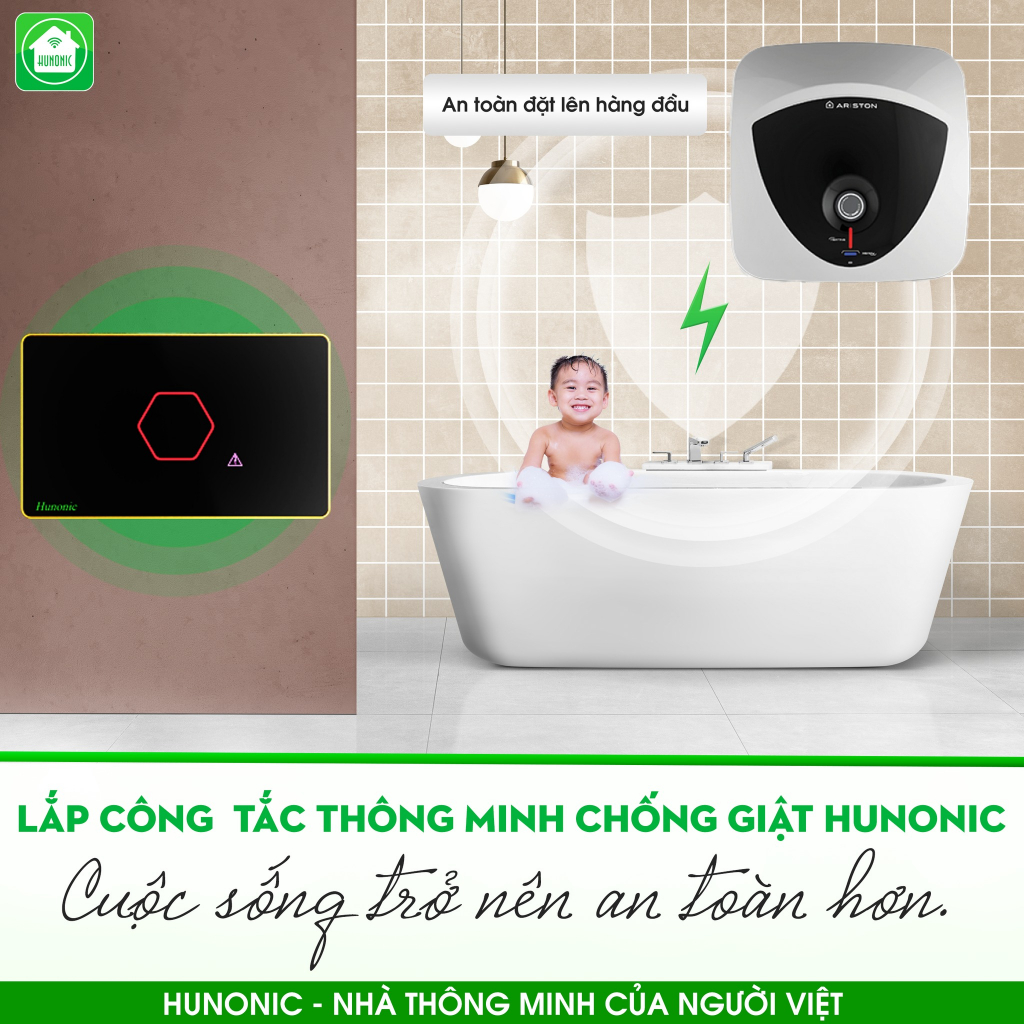 Công tắc chống giật thông minh wifi HUNONIC DATIC bật tắt thiết bị tự ngắt mạch an toàn cảnh báo rò rỉ hở điện từ xa qua điện thoại