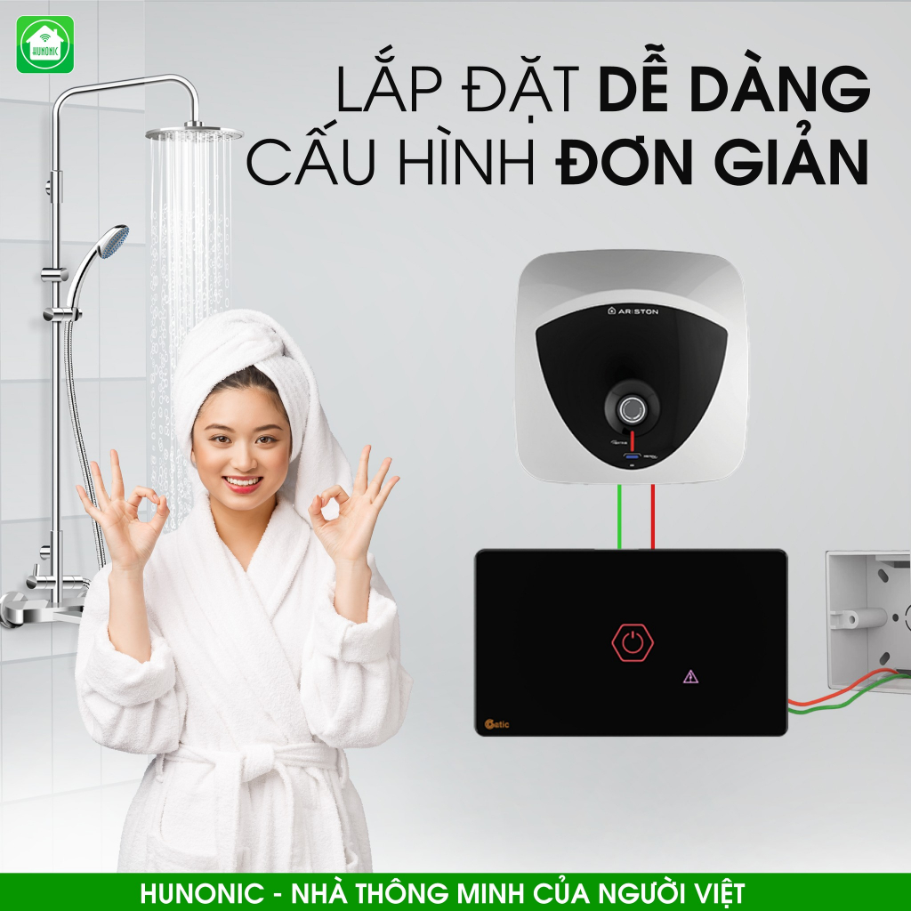 Công tắc chống giật thông minh wifi HUNONIC DATIC bật tắt thiết bị tự ngắt mạch an toàn cảnh báo rò rỉ hở điện từ xa qua điện thoại