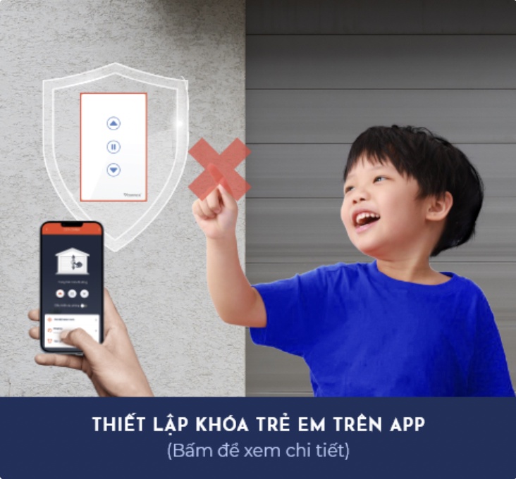 Công tắc cửa cuốn thông minh VCONNEX wifi điều khiển đóng mở cửa cuốn từ xa qua điện thoại