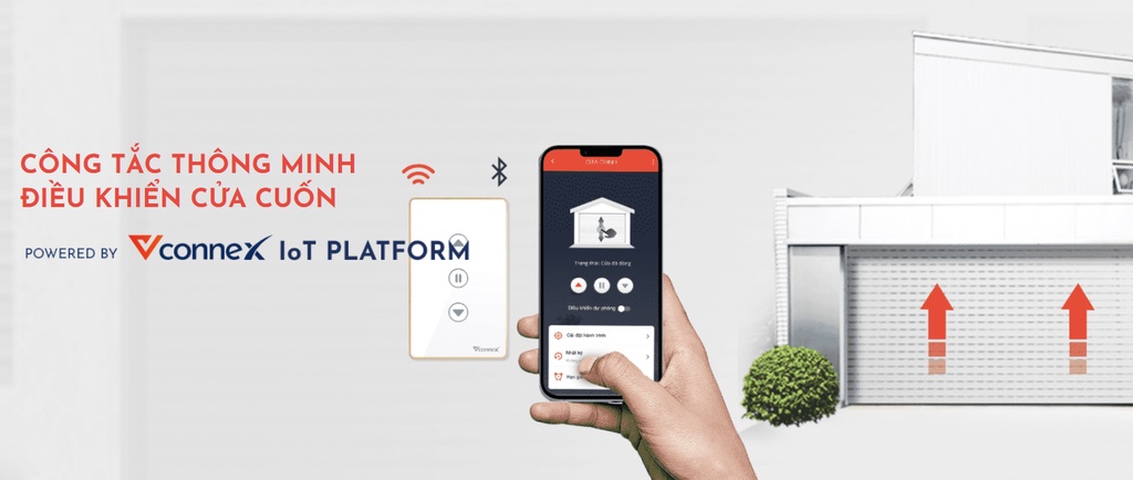 Công tắc cửa cuốn thông minh VCONNEX wifi điều khiển đóng mở cửa cuốn từ xa qua điện thoại