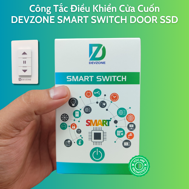 Công Tắc Điều Khiển Cửa Cuốn Bằng Điện Thoại DEVZONE SMART SWITCH DOOR SSD 4 in 1 Nút Bấm Cơ Gắn Tường Wifi Bluetooth Remote Cao Cấp
